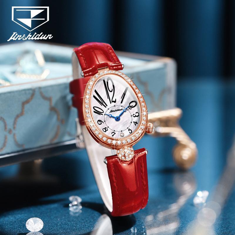 

JINSHIDUN новые женские часы для бизнеса и отдыха, кварцевые часы в форме гусиного яйца с бриллиантами, водонепроницаемые часы высокого класса