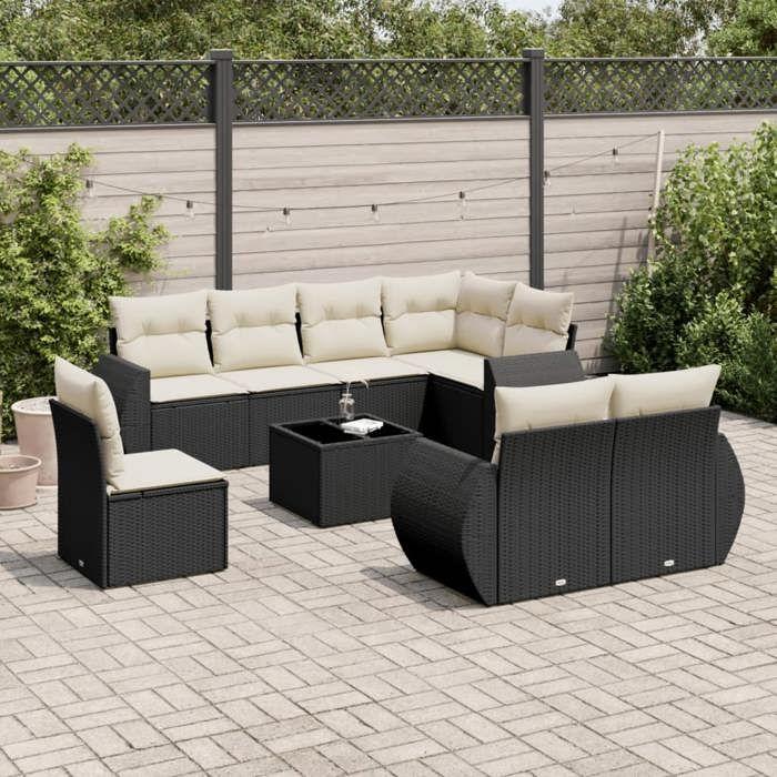 VidaXL Garden Lounge Set with Cushions 9 Pcs, Patio Sofas, Patio Furniture Set, Outdoor Furniture, Black 3221645