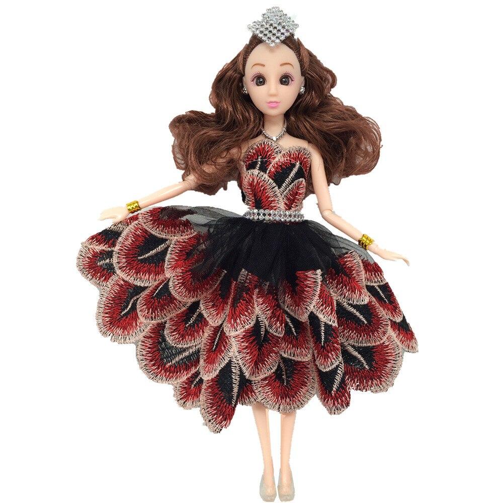 

Танцевальный костюм с кристаллами и перьями павлина, модная одежда для куклы Барби, кружевные платья 1/6, вечернее платье для 1/6 куклы BJD, игрушка коричневый