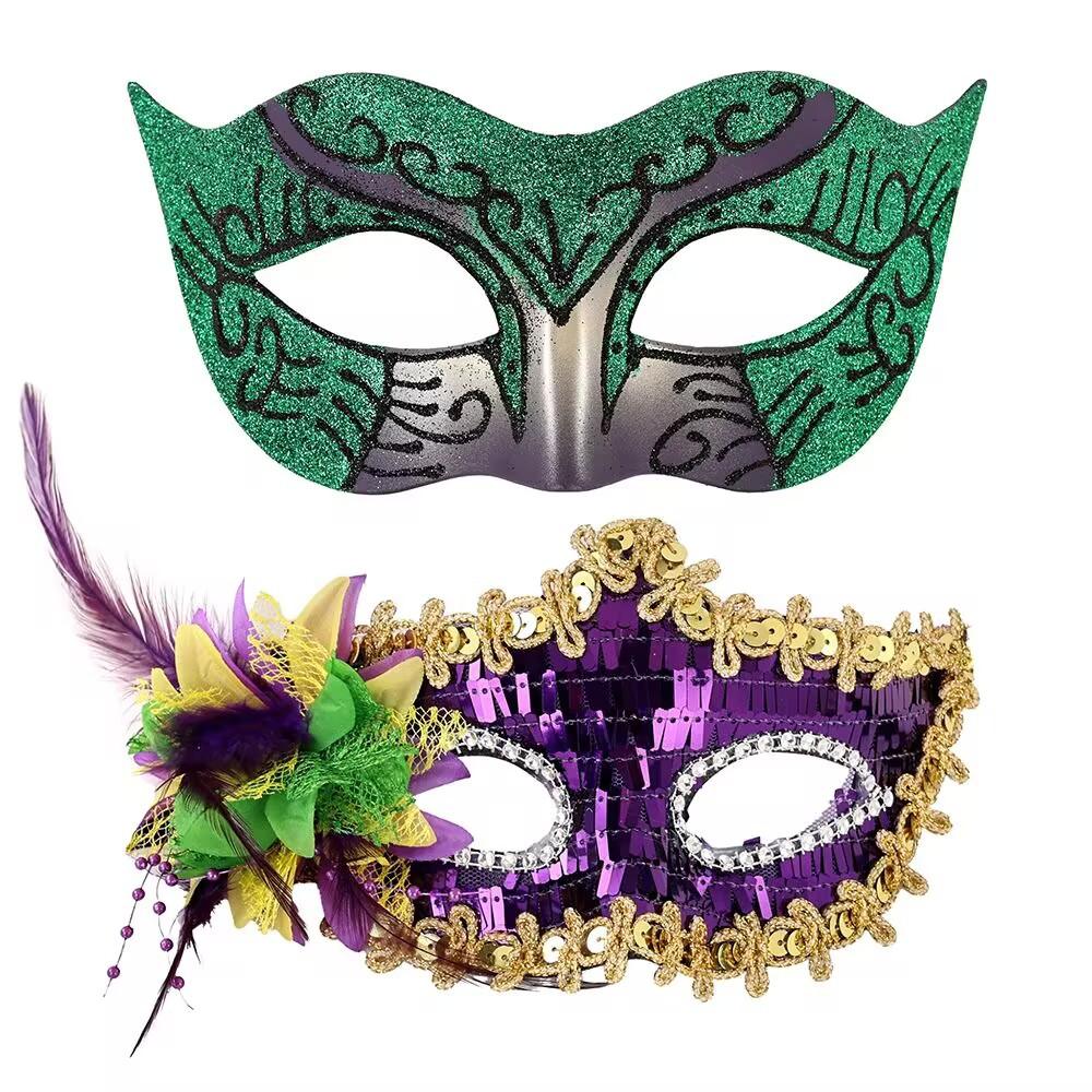 Venetian Painted Phantom Mask Halloween Carnival Party Jazz Half Face Mask Curved Horn Gold Glitter Decor Unisex