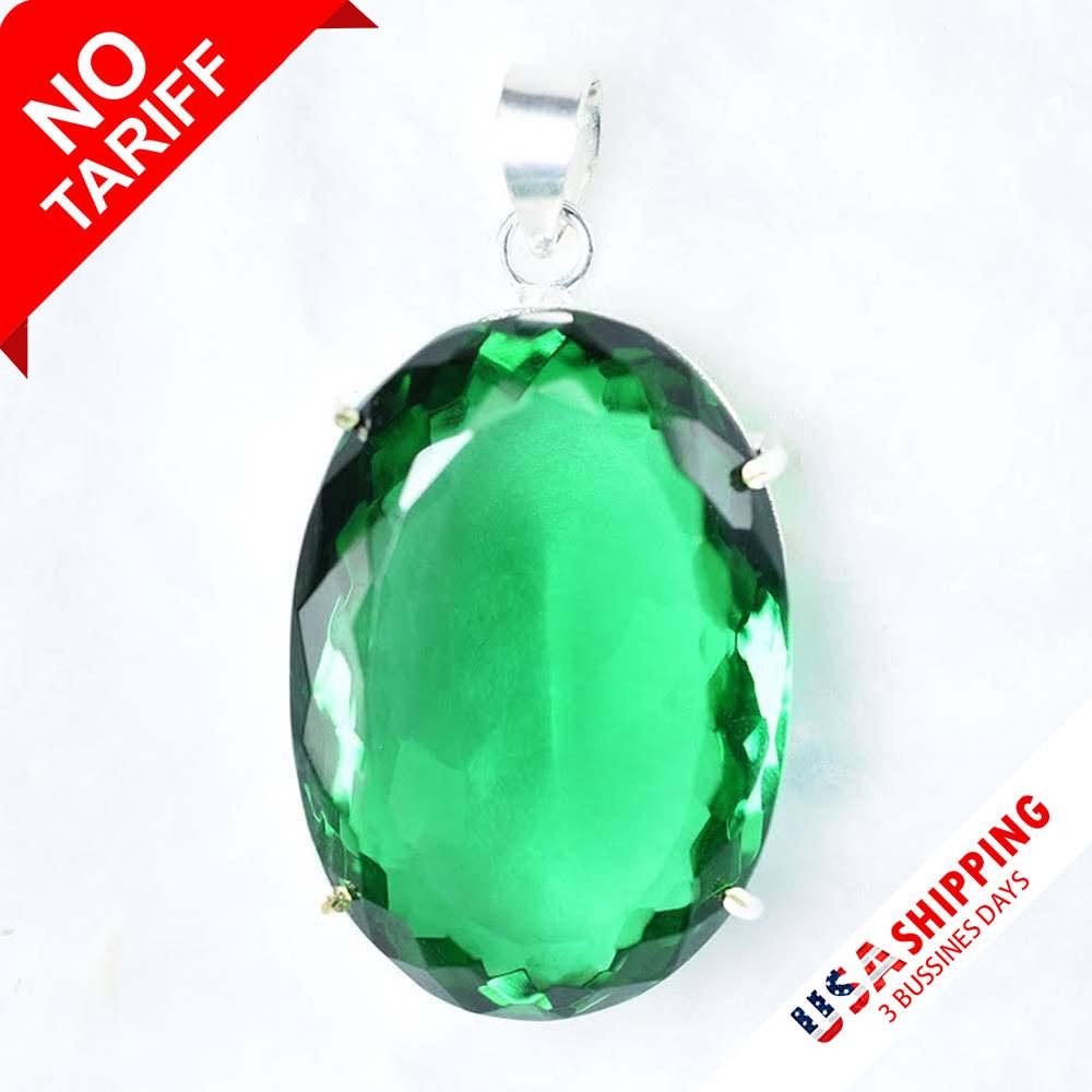 NATURAL Pendant 120.65 Ct Oval CERTIFEID 925 Sterling Silver Green Gemstone -w K-MY.PD-333-NS-Wh-gT