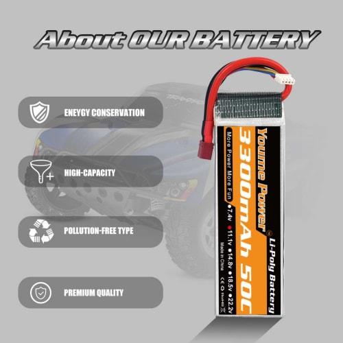 Youme Power 3S LiPo Battery, 11.1V RC Lipo 3300mAh 50C Deans T-Plug for RC Cars, Trucks, Truggy, Airplanes, UAVs, Drones, FPV Gliders, 3D Planes, Park