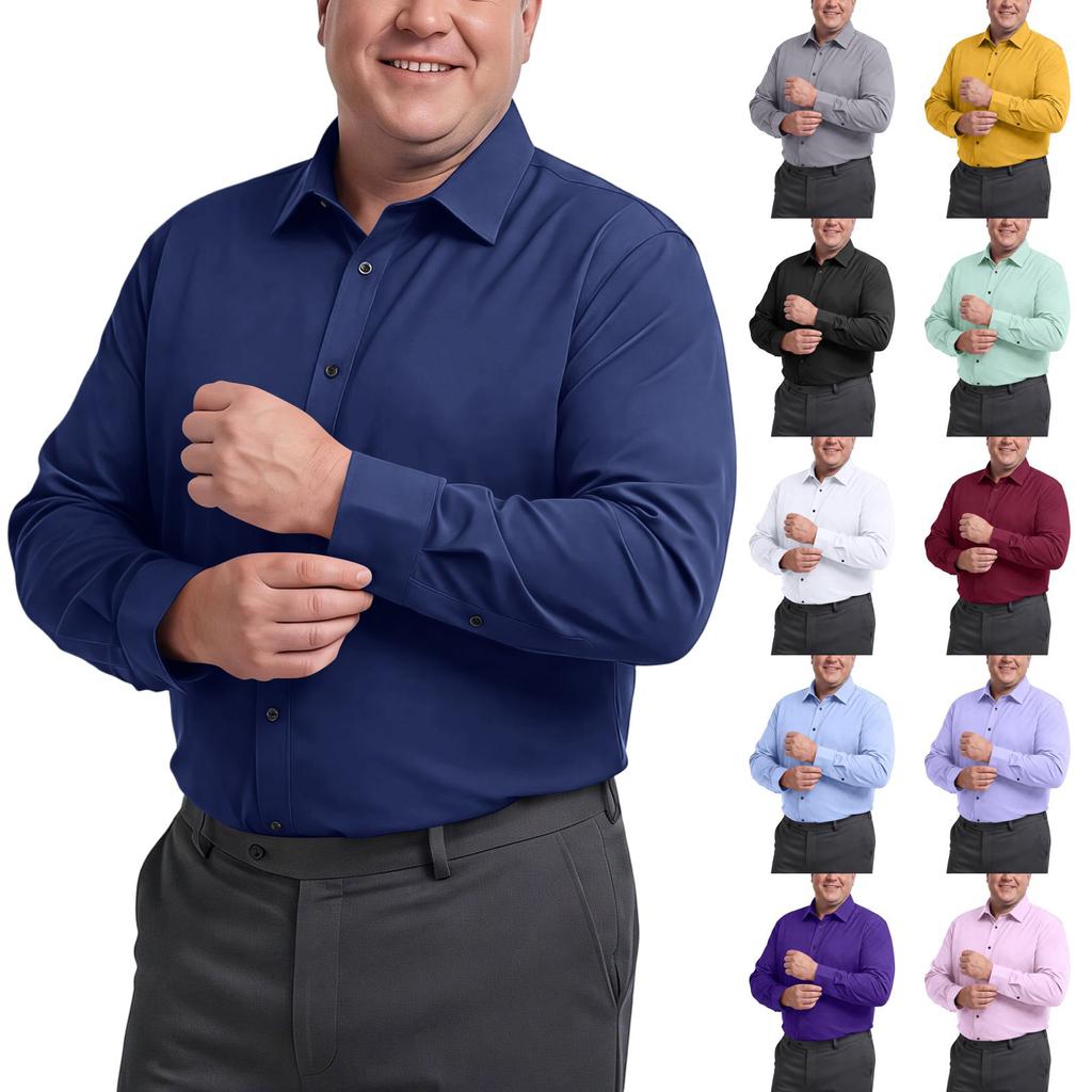 Men's Big and Tall Loose Fit Casual Button Down Shirt Long Sleeve Lightweight Business Dress Shirt
