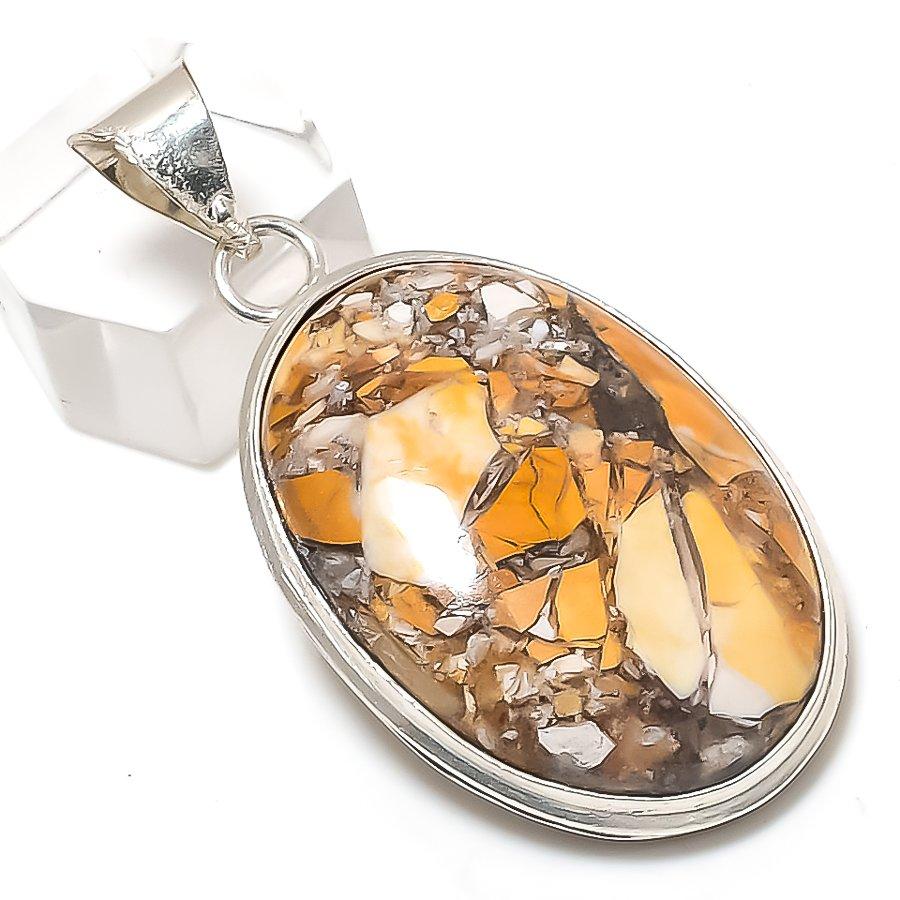 

Брекчиевая Мукаитовая Драгоценность 925 Стерлинговое Серебро Ювелирный Подвеска 2,09