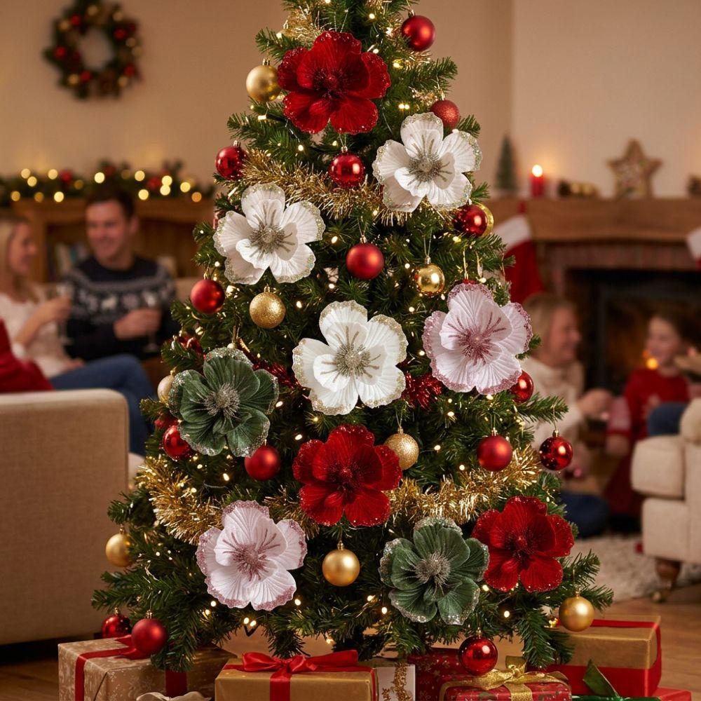 Velvet Fabric Glitter Christmas Flower Sparkling Christmas Tree Magnolia New Year