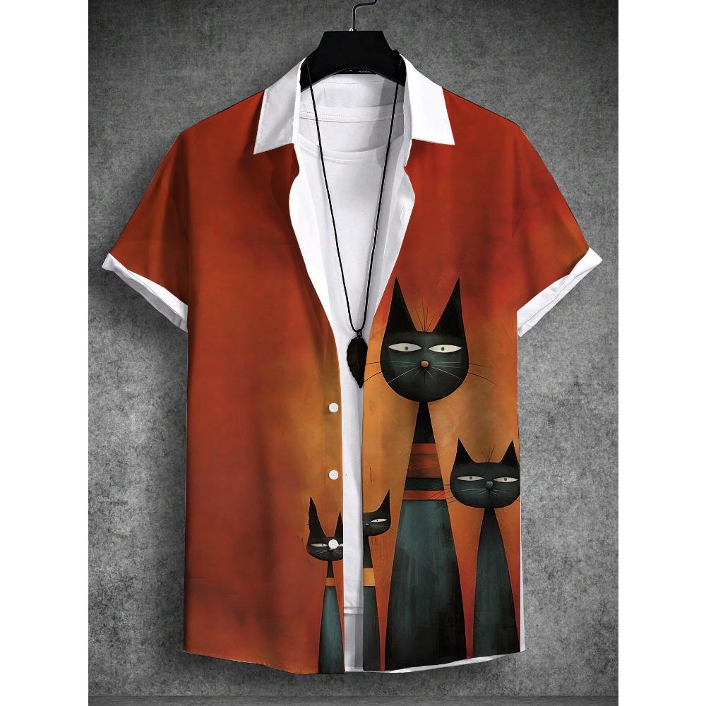Camisas de Hombre Arte Gráfico de Gato Impresión 3D Camisas Simples Verano 2025 Tops de Manga Corta Ropa de Calle Holgada Casual Camisa Hawaiana