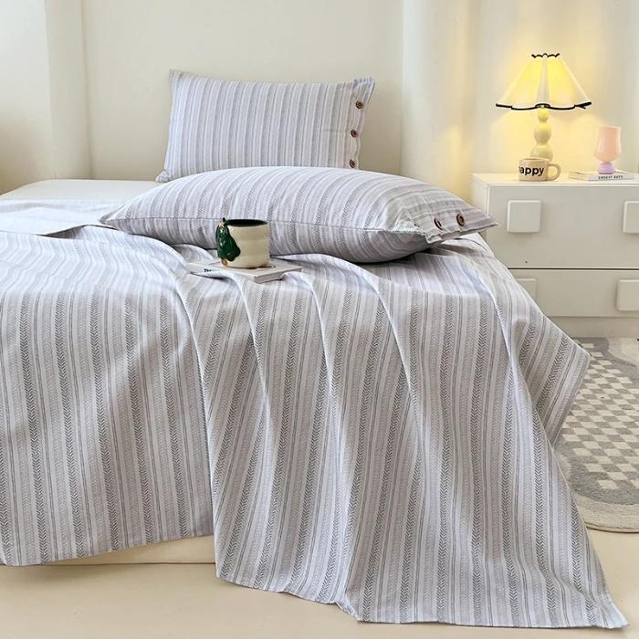 2025 new raw cotton old coarse cloth bed sheet single piece summer button pillowcase quilt sheet skin-friendly three-piece set