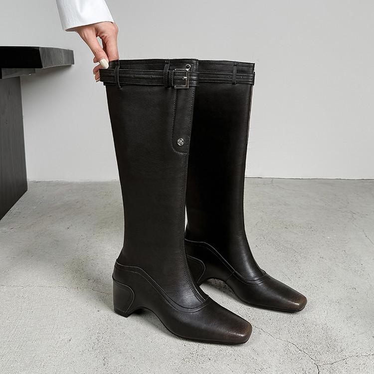 5Cm large tube circumference boots women 2025 new suede spice girls but knee long boots square head thick heel thin pile boots