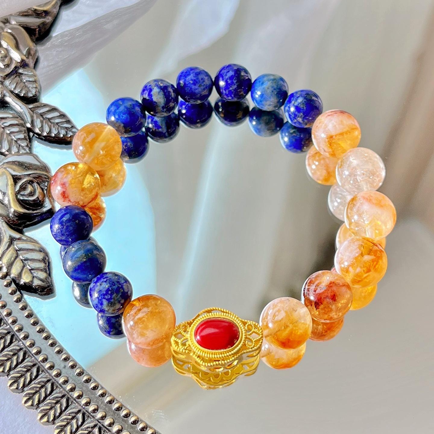 Natural Lapis Lazuli Honey Milk Cover Citrine Design Bracelet Bracelet