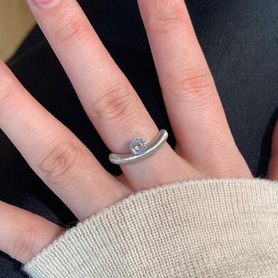 Diamond Brushed Open Ring French Retro Temperament Index Finger Ring Light Luxury Versatile High-end Niche Jewelry