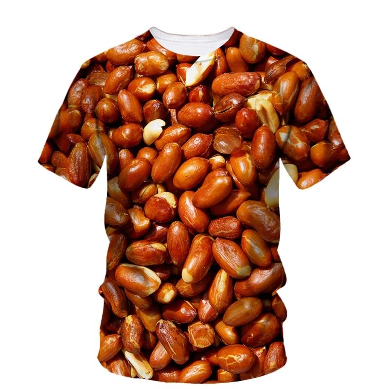 Hip Hop Personality Peanut Sunflower Seed Pattern 3d Printing Funny Men's Short Sleeve T-Shirt Fashion New Creative Quality Top