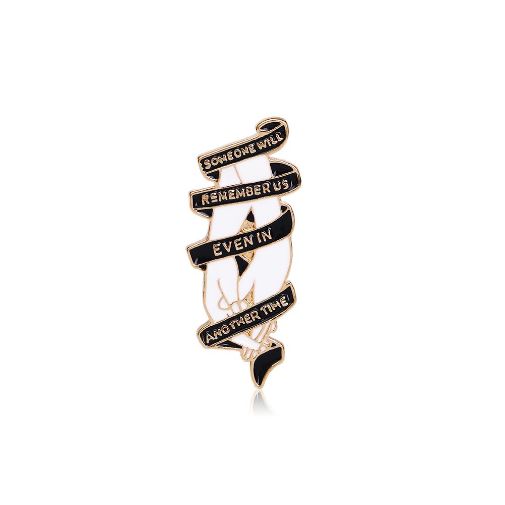 

3 STyles Funny Hand And Letter Combo Enamel Brooches Someone Will Remember Us Even In Another Time Words Golden Pins