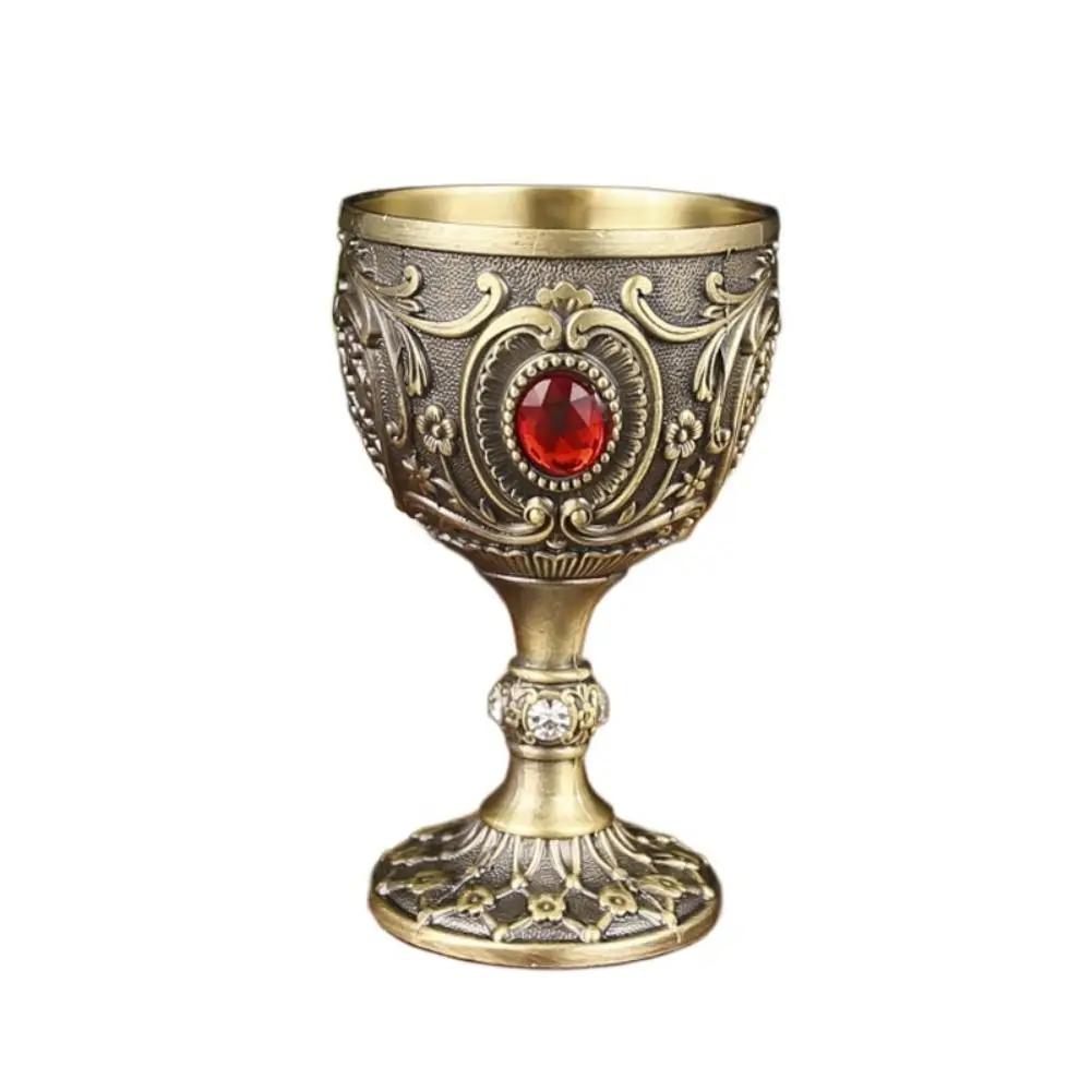 European Style Drink Cup Embossed Vintage Metal Wine Cup Diamond-encrusted Goblet Anti-break Chalice Party