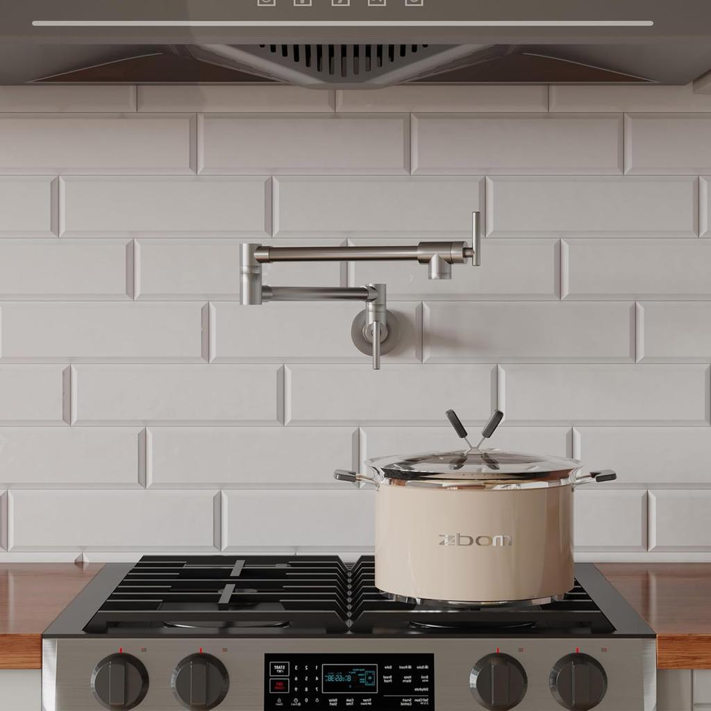 Pot Filler Double Joint Spout Folding Stretchable Swing Arm Wall Black Kitchen Faucet Single Hole Two Handle Kitchen Sink Faucet