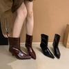 Atmosphere autumn! Plain face versatile sleeve short boots women's 2025 new foreign style versatile wide tube stiletto knight boots