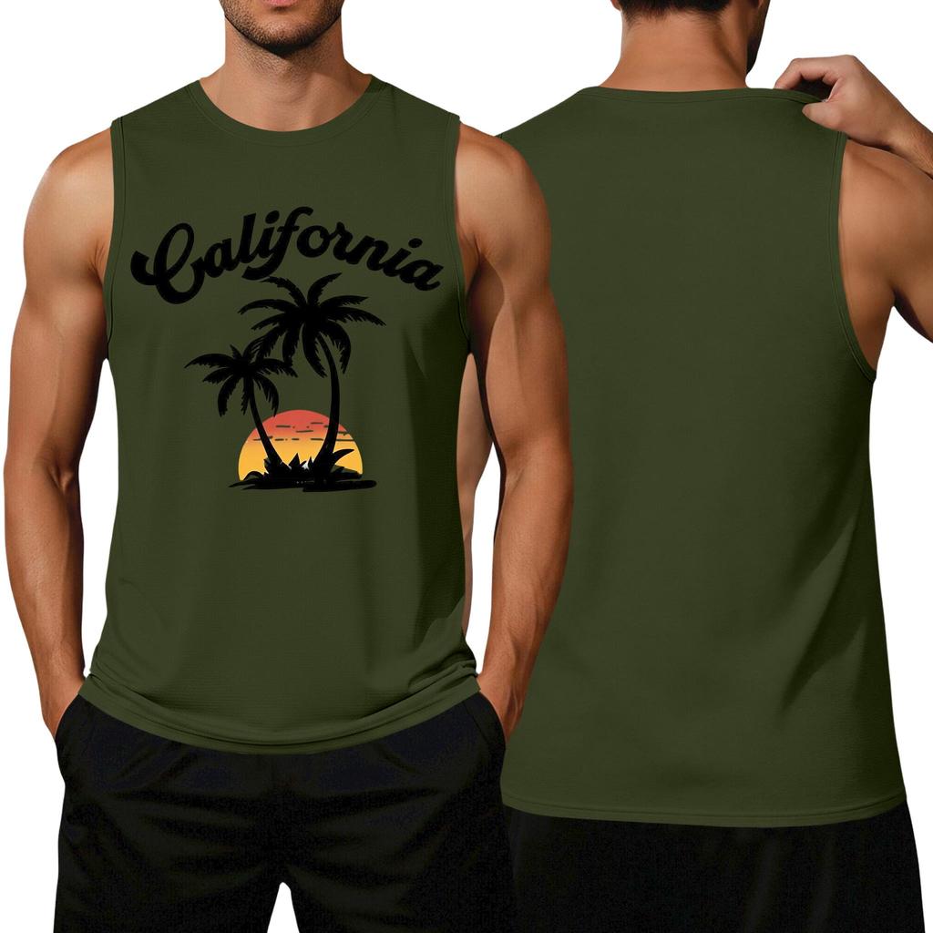 Men Sleeveless Tank Top Casual Loose Fit Flag Graphic Print Muscle Shirt Summer Beachwear Workout Gym Apparel