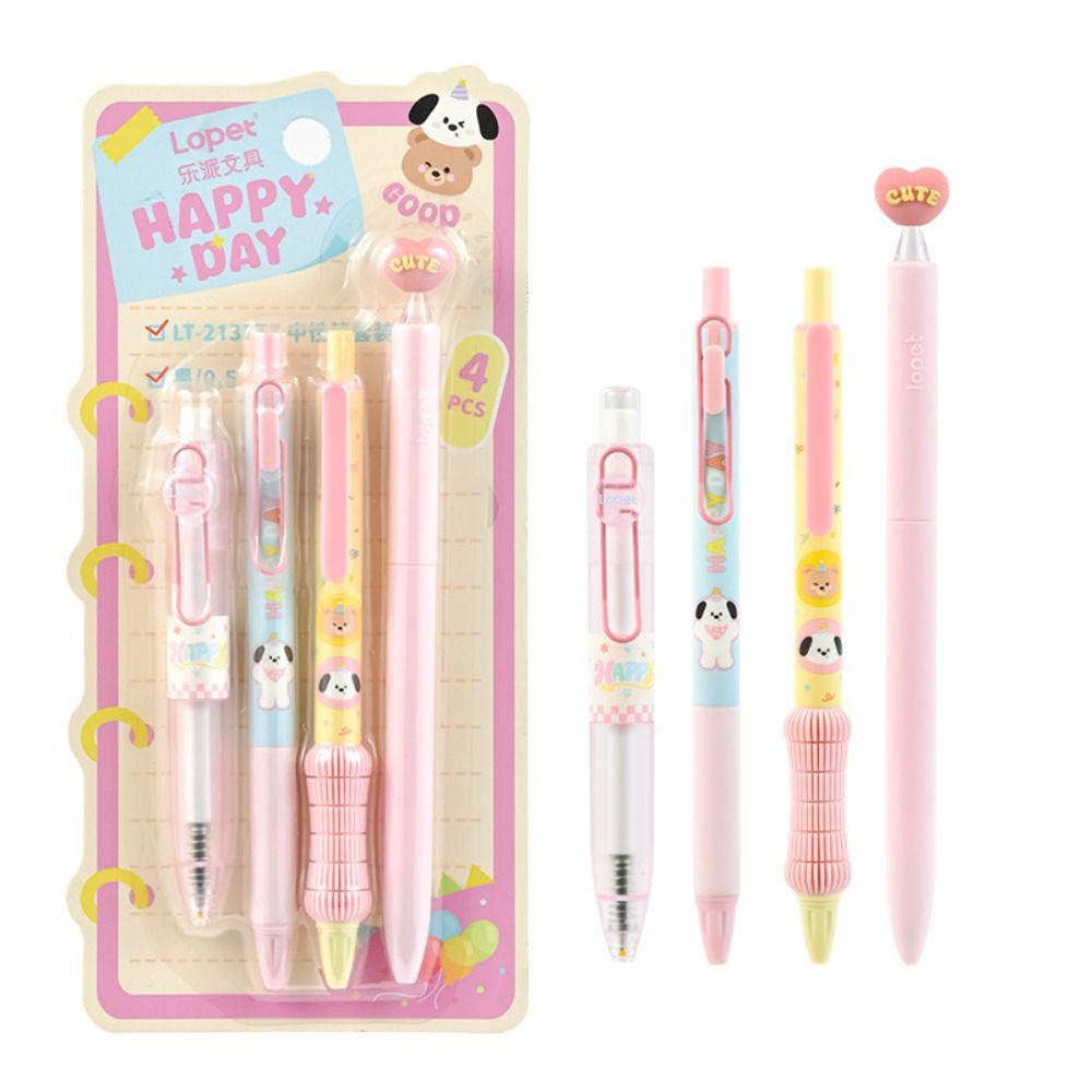 4pcs Cartoon 0.5mm ST Tip Gel Pen Set Black Ink Quick-Drying Neutral Pen Ballpoint Pen Gift