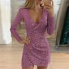 2026 Nuova Collezione Autunnale Mini Abito Sexy Scollo a V Abito Scintillante Design Unico con Sacca Moda Donna