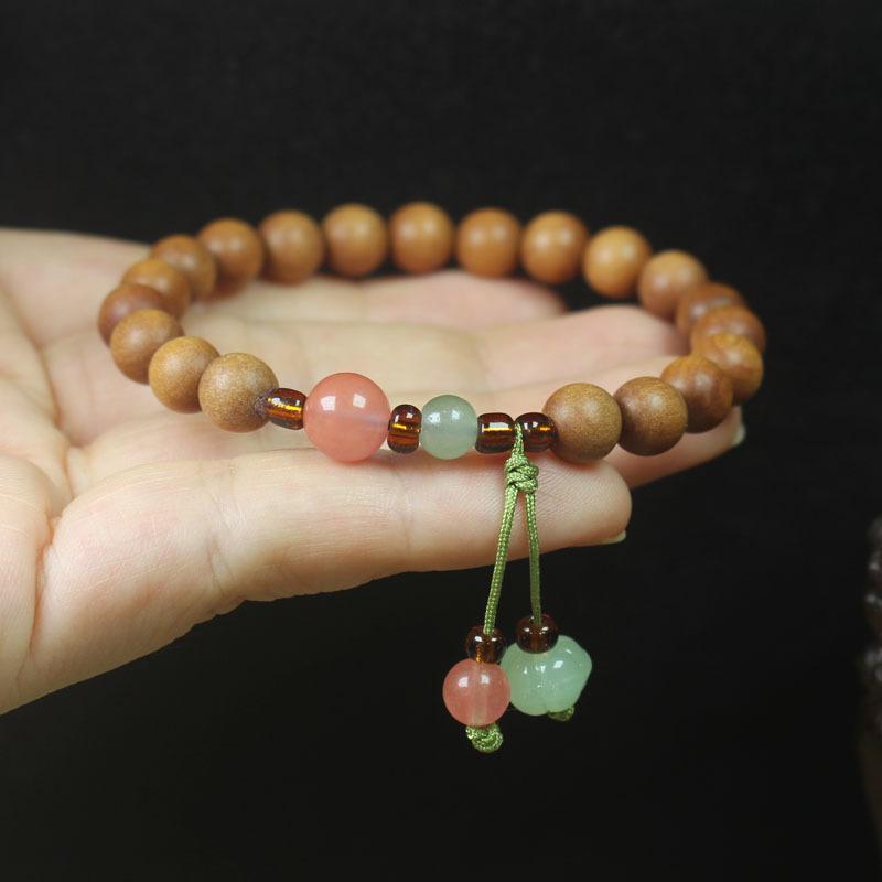 8mm Barbie Sandalwood Single Circle Bracelet with Green Pumpkin Beads