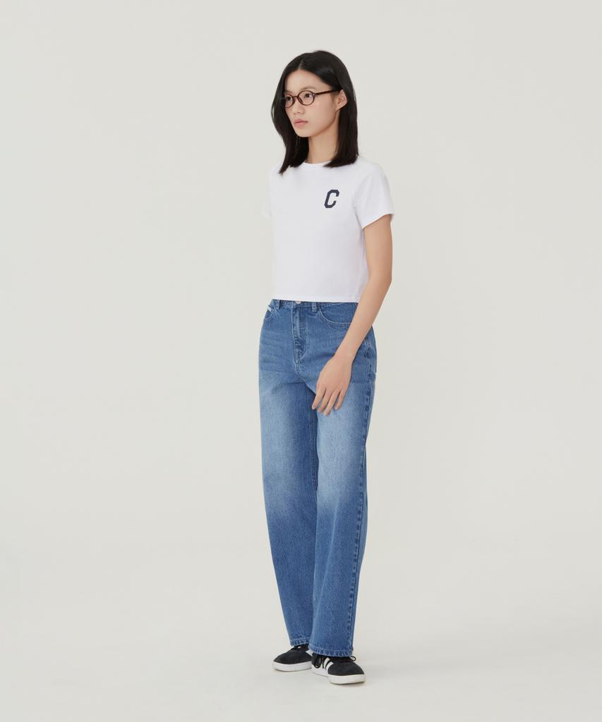 COVERNAT WOMAN Crop Cool Cotton C-Logo T-Shirt Oatmeal
