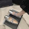 Glitter Silver Bowtie Flats Shoes Women Round Toe Patchwork Plaid Leather Loafers   Flat Shoes Women