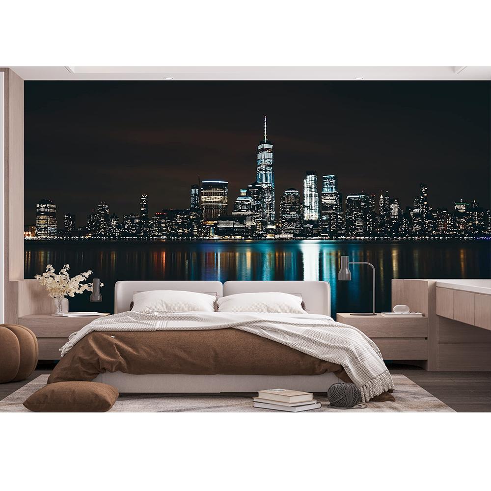 Modern Urban Landscape Wall Mural Dark Midnight City Light Reflection City Scape Landmarks Wallpaper For Living Room Bedroom Office Murals