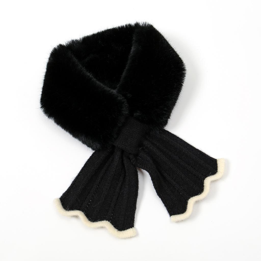 Winter Scarf Women Warm Thicken Solid Color Faux Rabbit Fur Plush Cross Collar Shawl Elegant Warm Soft Comfortable Scarf