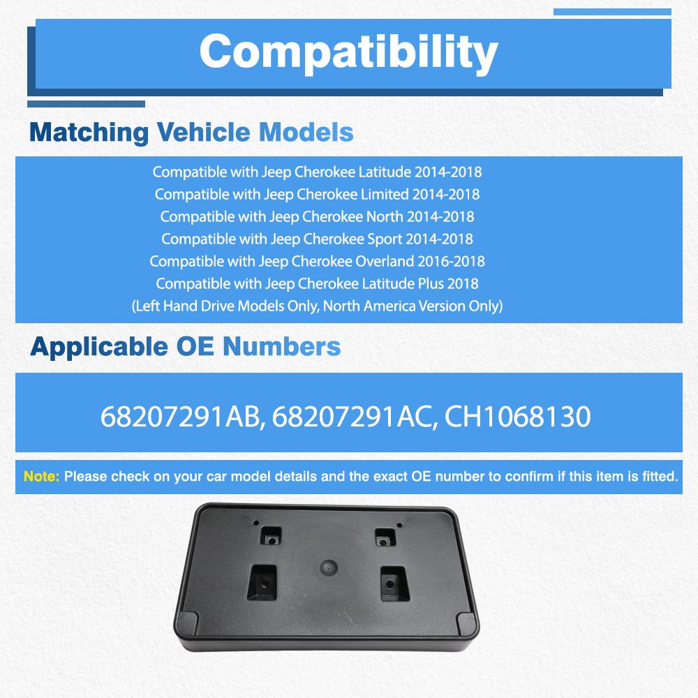 For Jeep Cherokee Latitude Limited North Sport 2014-2018 Car Front License Plate Frame Bracket 68207291AB 68207291AC CH1068130 License Plate Covers