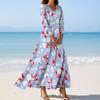 Women's Fashion V-Neck Floating Beach Dresses Seven Sleeve Floral Printed Dresses