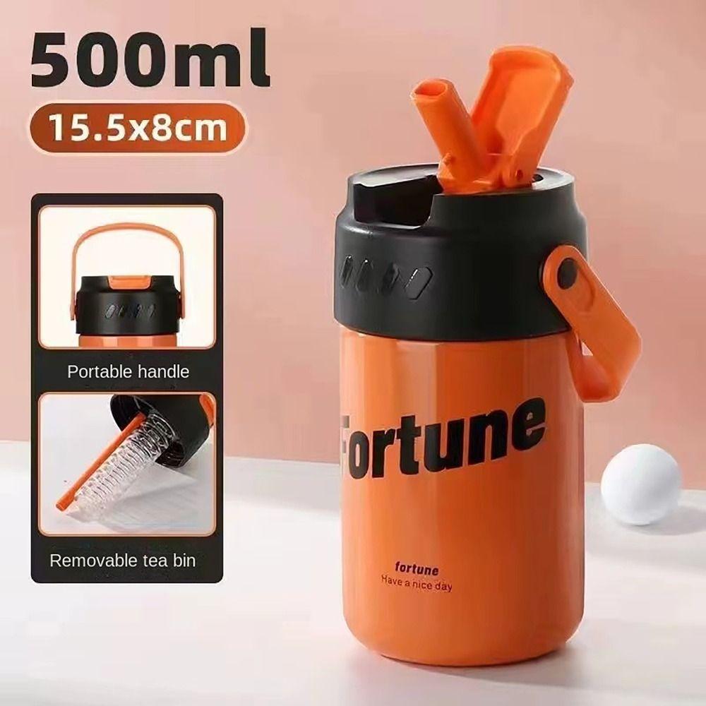 

С соломинкой, вакуумная термос-бутылка, 500 мл, термос-бутылка для воды для школьников 500ml-black