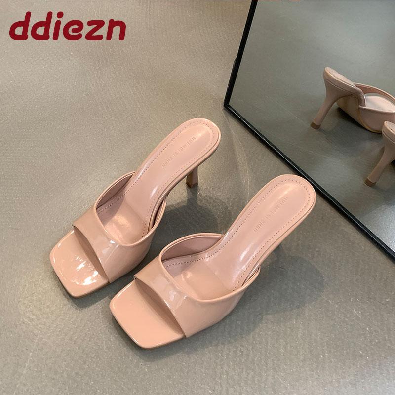 Fashion Fashion Square Toe Women 7cm Heels Pumps Shoes New In Spring Summer Female Slip On Footwear Ladies High Heels Shoes Slides