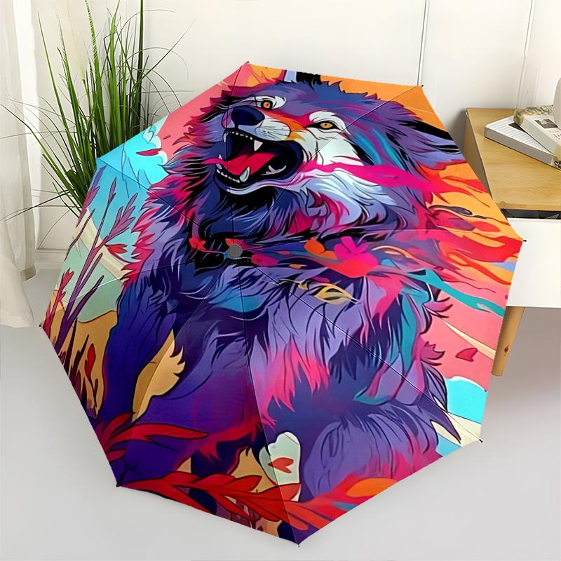 

1pc Colorful Wolf Print Umbrella Automatic Opening/Closing, Foldable Design, Outdoor Use, Festival Gift for Fans & Travelers.R025