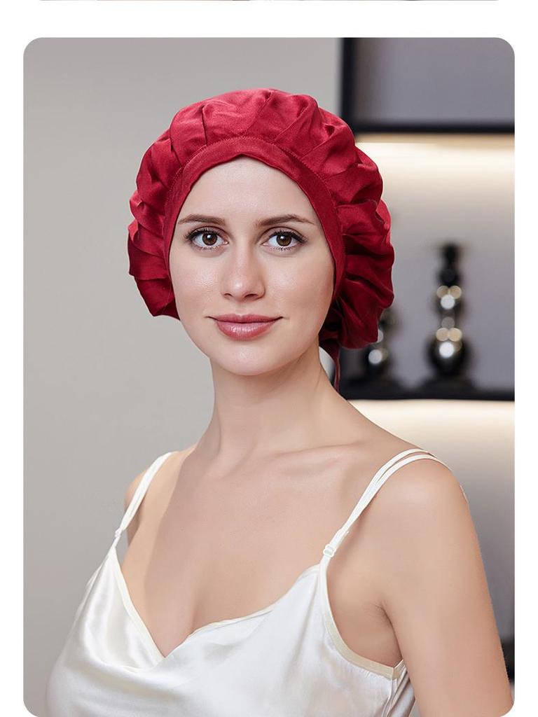 Silk Nightcap for Women's Hair Care - Adjustable, No-Mark Mulberry Silk Shower & Home Cap