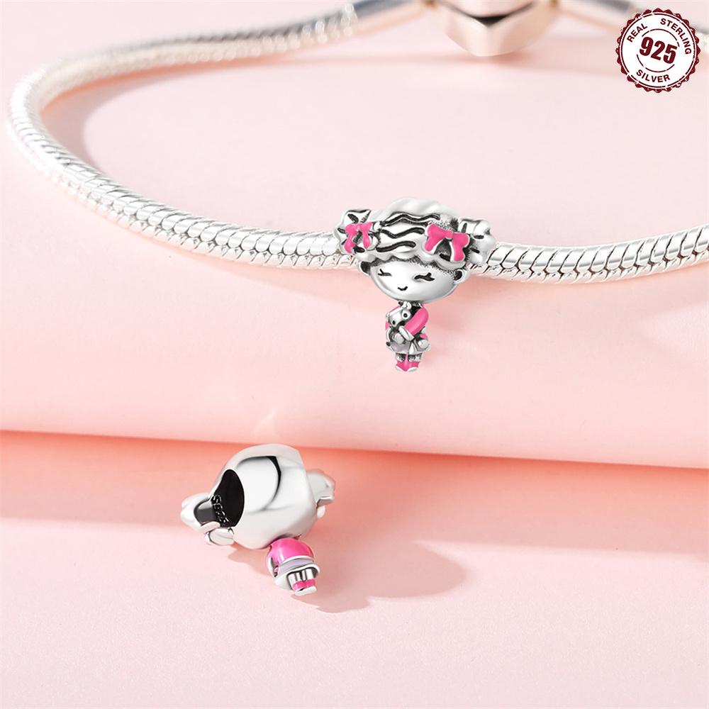 Beads Copper Charms Original Pink Girl Necklace Beads Fit Bracelet Jewelry Diy Women Fine Gift Accessory