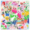 50 Hand-Painted Flower & Cartoon Stickers: DIY Journal, Water Bottle, Phone Case, Suitcase