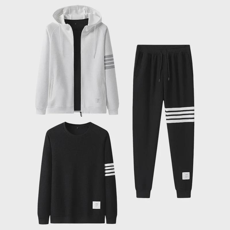 2022 Autumn/Winter Men's Casual Cardigan Two-Piece Set: Round Neck Sweatshirt & Pants