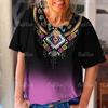 Retro Women's T Shirt Ethnic Pattern Print Summer Short Sleeve Oversized Clothing Street Casual O Neck Pullover Female T-Shirts