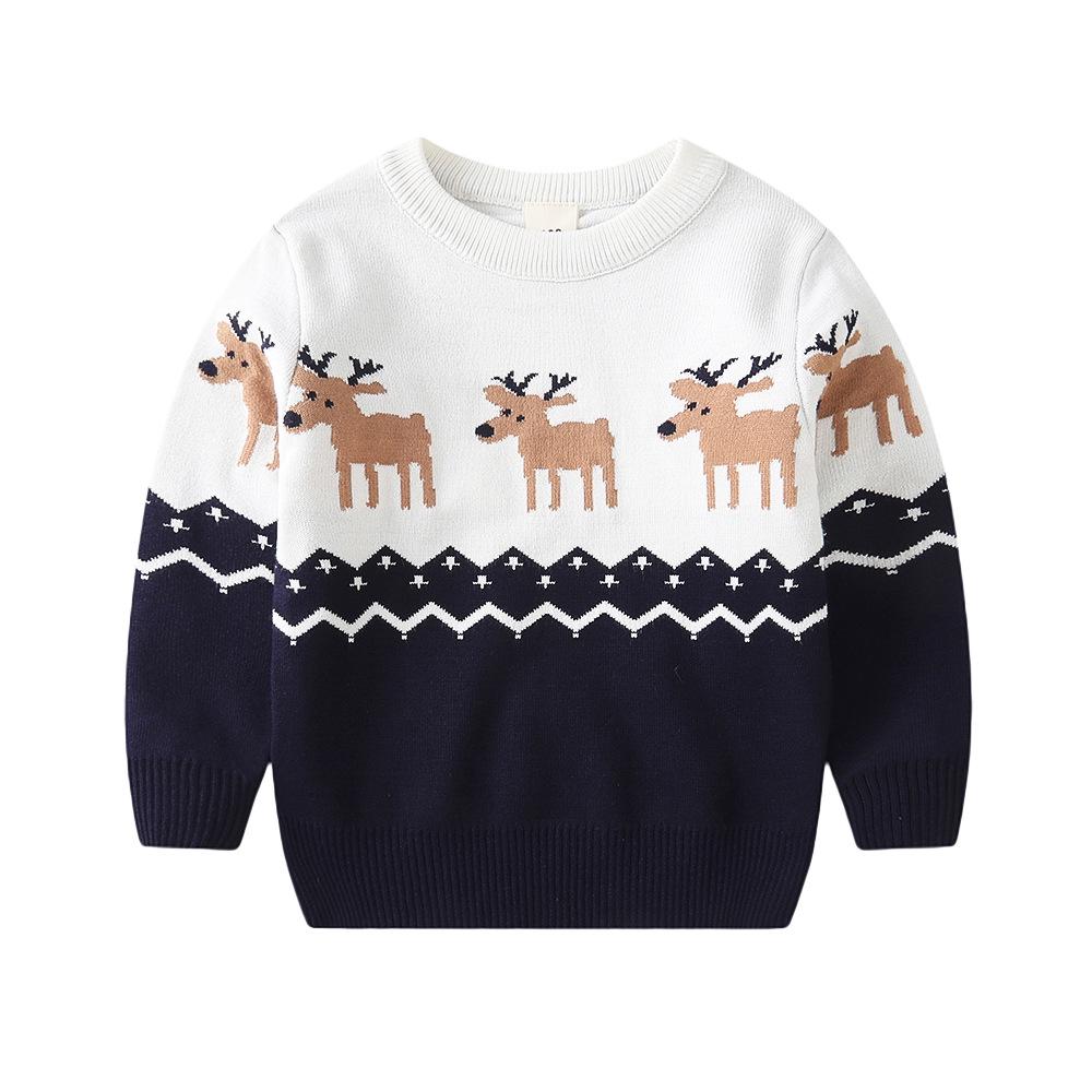 Christmas Kids' Sweater with Cartoon Sleigh, Reindeer & Santa Claus, Pullover Design, Long Sleeve