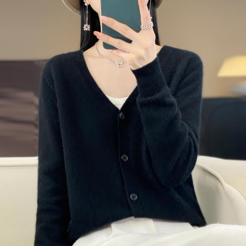 

DAFIFY Женская мода повседневная осень-зима однотонный принт длинный рукав V-образный вырез свитера XXL чёрный