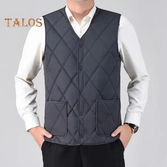 Men Waistcoat V-Neck Sleeveless Solid Color Single Breasted Vest Coat with Pockets Thickened Plush Lining Quilted Bottoming Vest Jacket