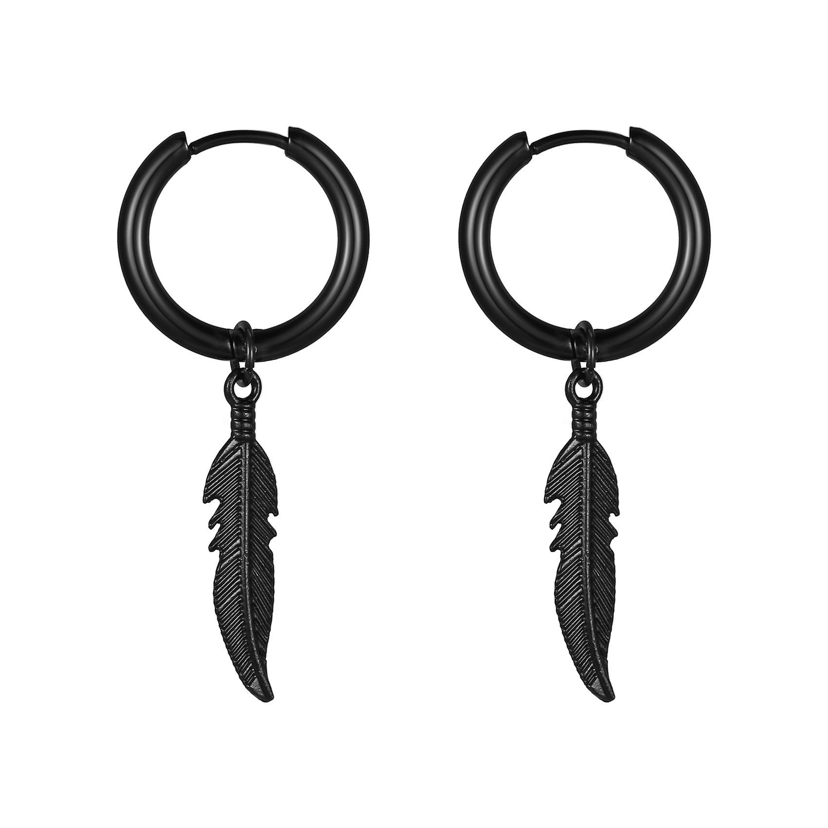 Unisex Black Leaf Buckle Earrings - European, Korean  Japanese Style