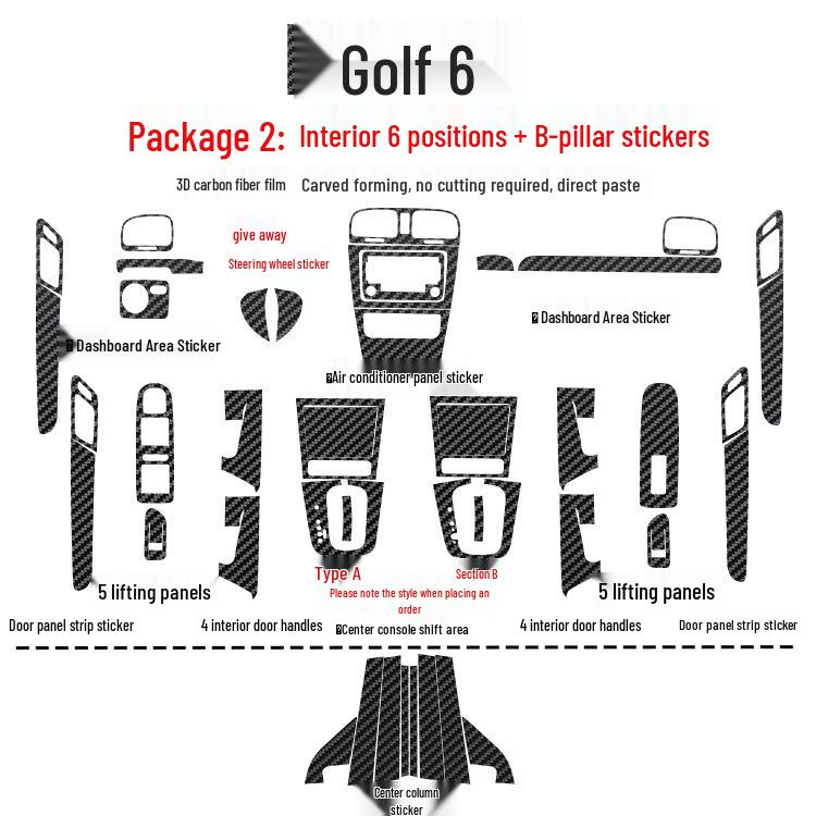 Golf 6 Mittelkonsole Anti-Kick Kohlefaser Aufkleber - Kratzschutz