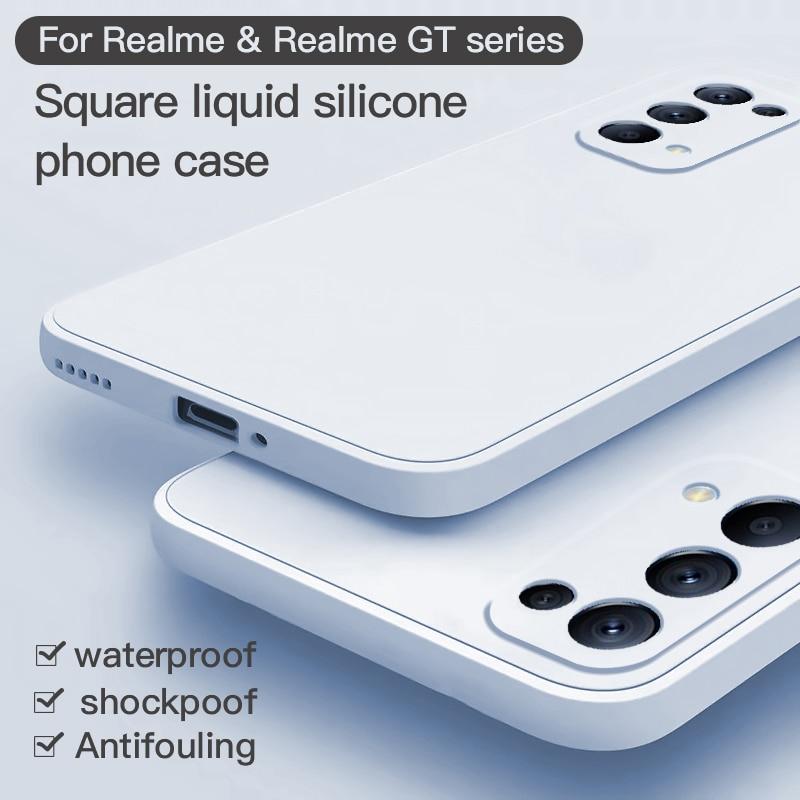 Original Square Liquid Silicone Phone Case For Realme Pro 6S 5S 4G  5G GT Explorer Master Neo Flash Soft Thin Cover