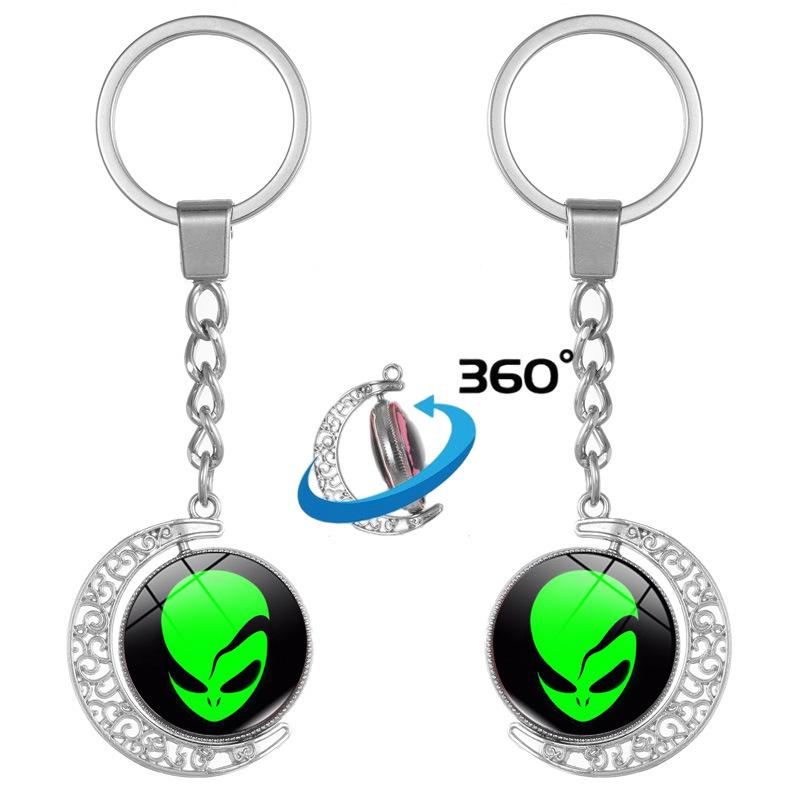 Green Alien Double-Sided Rotating Pendant Keychain - Gift & Souvenir