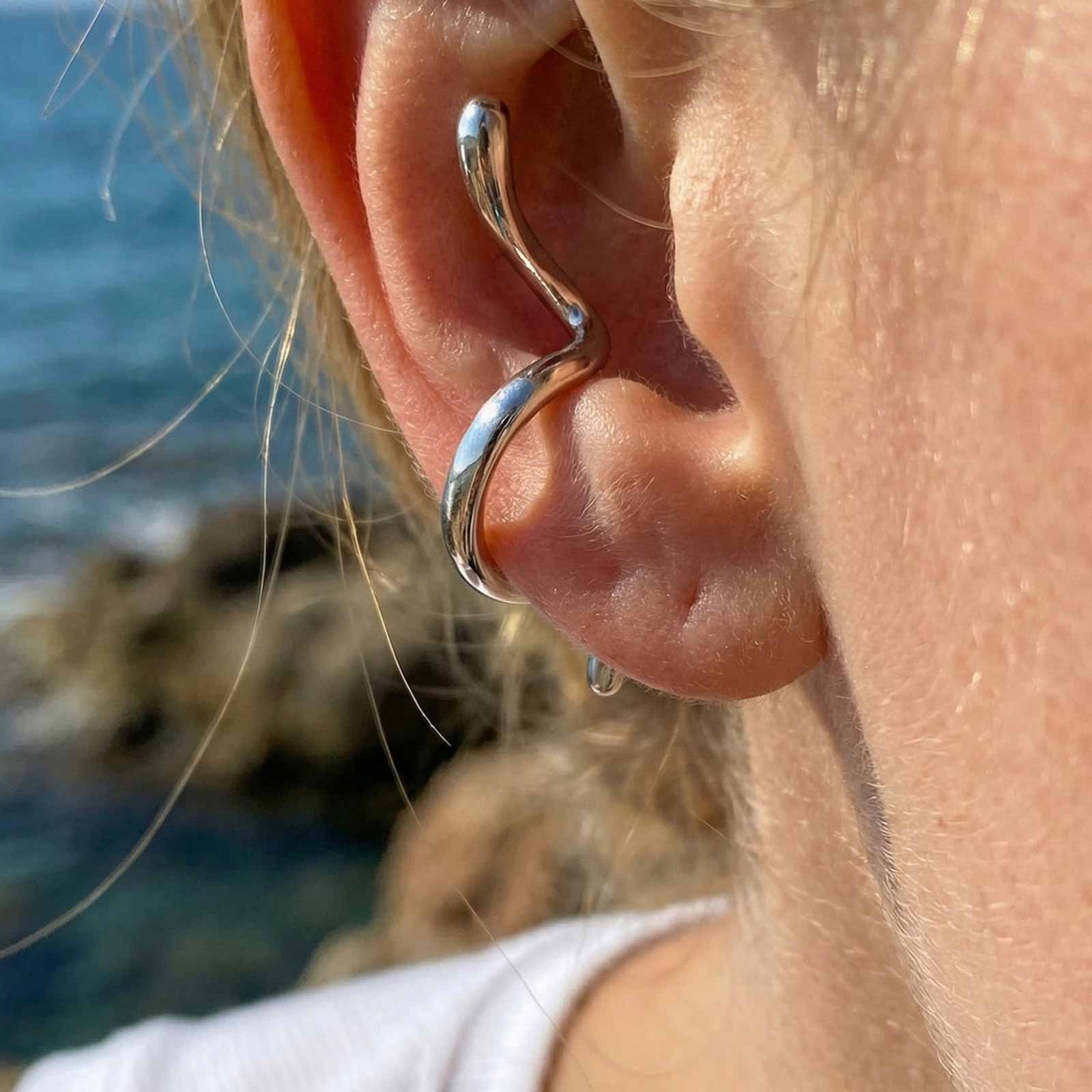 Серьга-кафф в форме змеи для женщин, Серебристые серьги-спирали, Панк-украшение без прокола, Подарок, 1 пара
