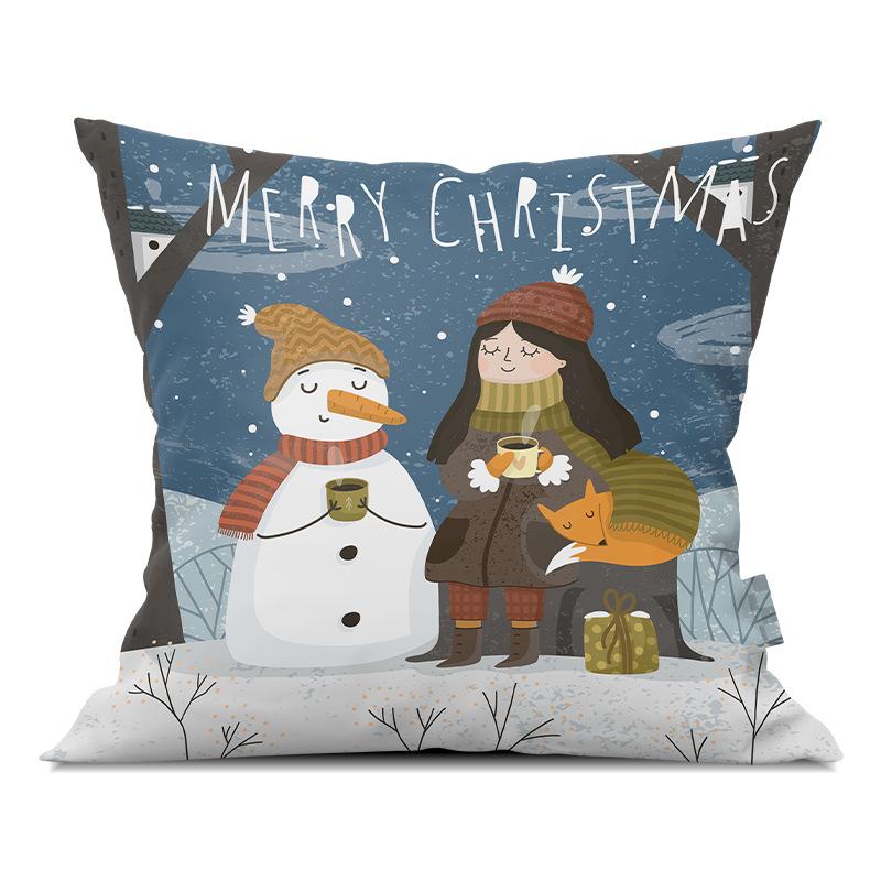 Merry Christmas Pillowcase Cartoon Printing Office Sofa Lumbar Pillow Cover for Home