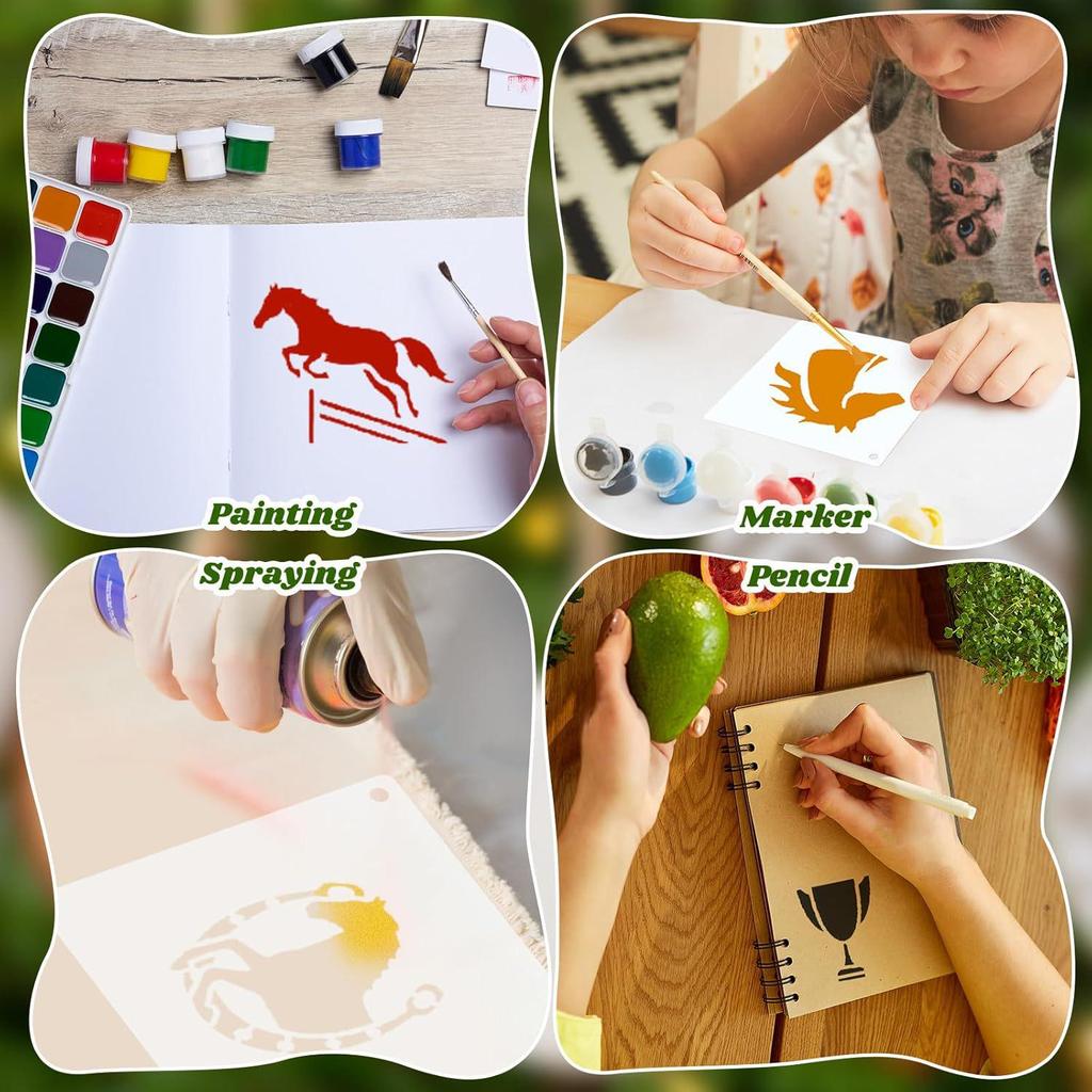 66-Piece Reusable Horse Pattern Painting Stencils for DIY Crafting On Wood, Walls, Stone, and Canvas