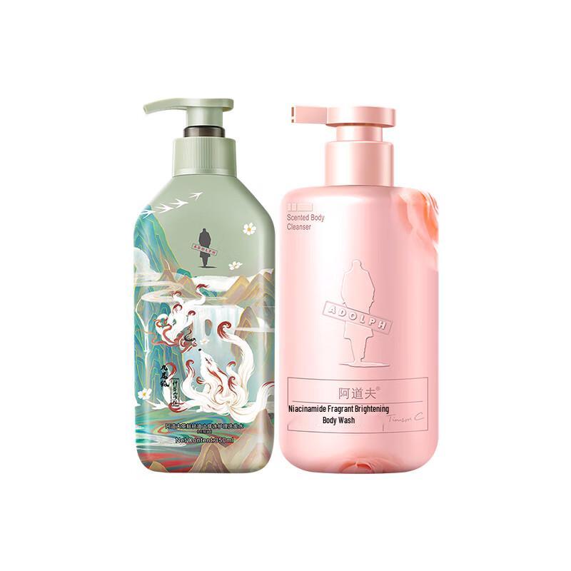 Adolph Tea Seed Oil Control Shampoo & Niacinamide Brightening Shower Gel Set