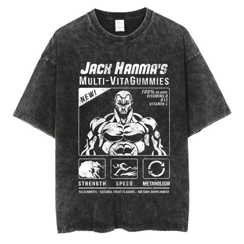 Anime Baki Washed Tshirt Harajuku Summer Cotton Short Sleeve Oversize Tees Vintage Streetwear Baki Hanma Print T-Shirt
