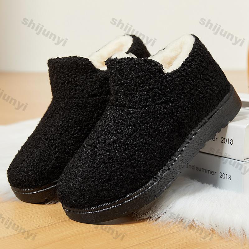 Fashion Women's Snow Boots Winter Plush Thickened Comfortable Non Slip Home Cotton Shoes Fashion Vintage Soft Sole Slip On Cotton Boots